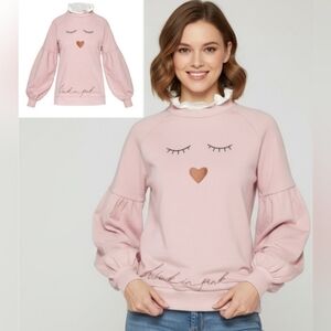 TED BAKER Dusty Pink Evliin Logo Frill Sweatshirt "Wink In Pink" Size 2 US